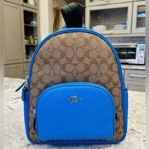 NWT COACH Court Backpack CJ593 In Khaki/Racer Blue Signature Canvas Authentic